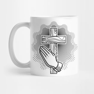 Cross of the Lord Jesus Christ and hands in prayer Mug